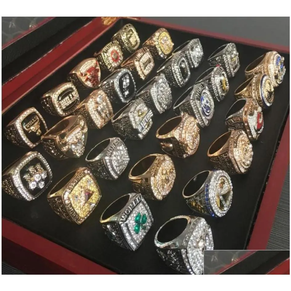 Solitaire Ring 55Pcs 1967 To 2023 Basketball Team Champions Championship Ring Set With Wooden Box Souvenir Men Women Boy Fan Brithday Dhtn7