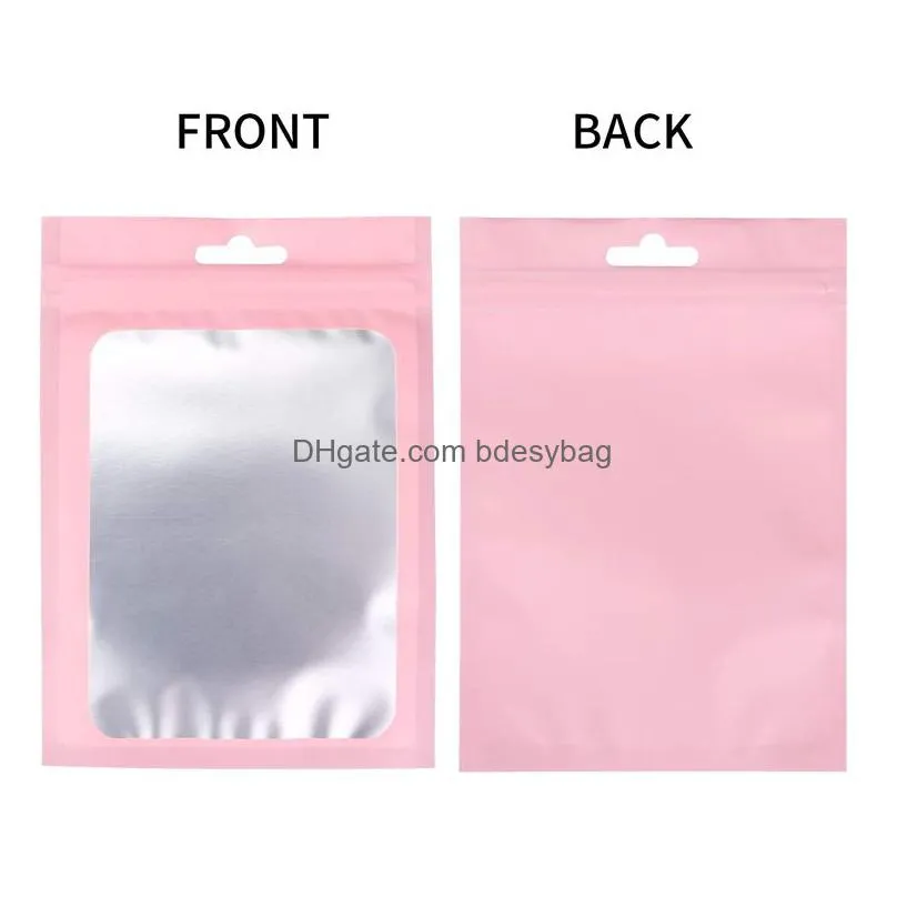 pink resealable mylar bag smell proof holographic packaging pouch flat cute bags with clear window for food storage lip gloss jewelry eyelash packaging