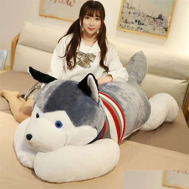 Plush Dolls 120Cm Nt Dog Plush Toy Soft Stuffed Husky Long Pillow Cartoon Animal Doll Slee Cushion Home Decor Kids Gift 220409 Drop De Dhir9