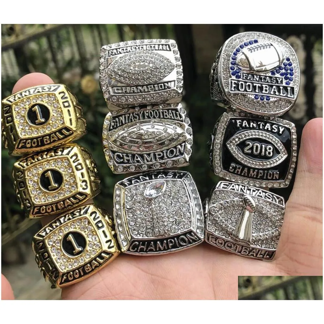 Cluster Rings 14Pcs 2011 - 2023 Year Fantasy Football Team Champions Championship Ring With Wooden Box Souvenir Men Fan Gift 2022 Drop Dhda9