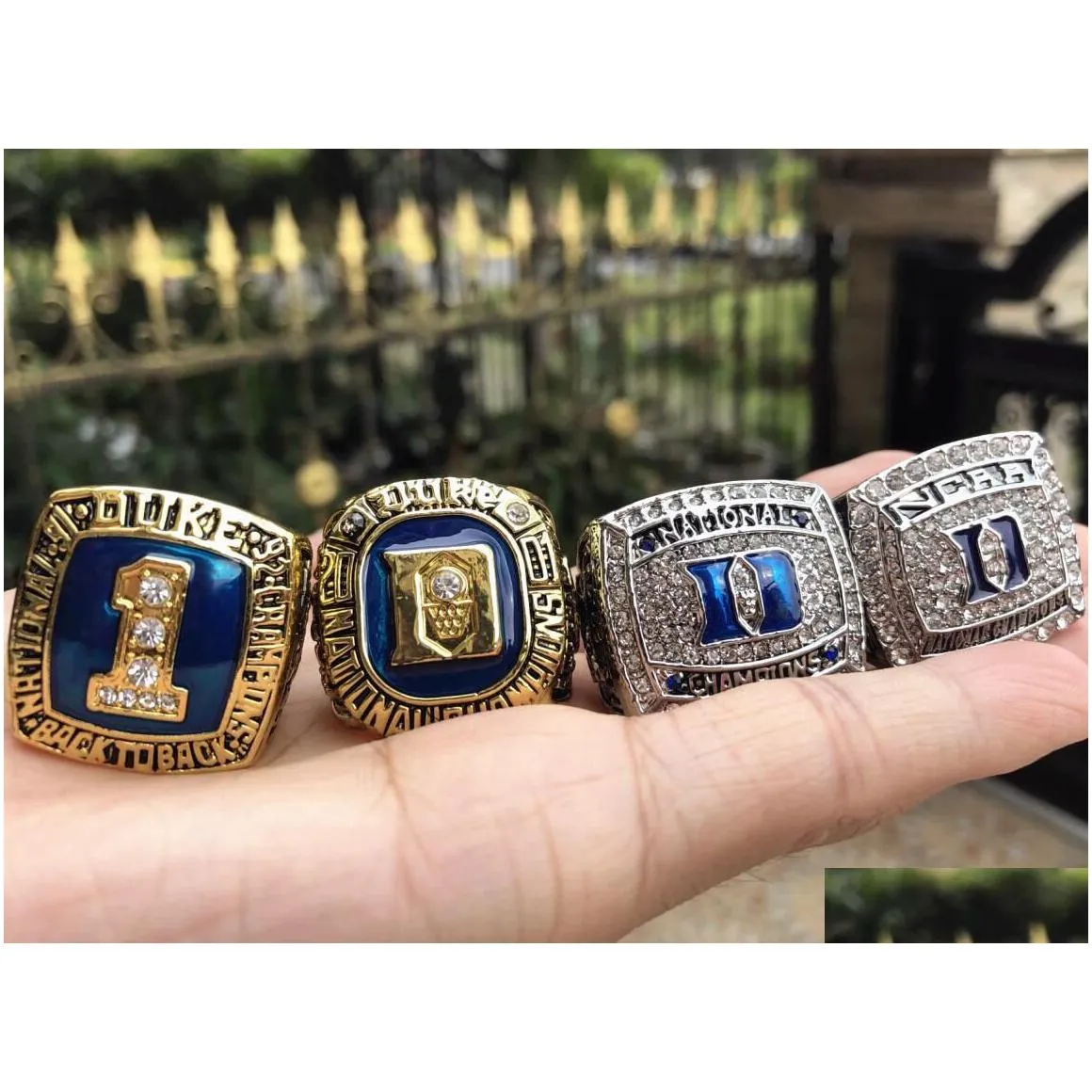 With Side Stones  Blue 4Pcs Devils National Team Championship Ring With Wooden Box Set Men Fan Souvenir Gift Wholesale Drop Drop D Dhnc5