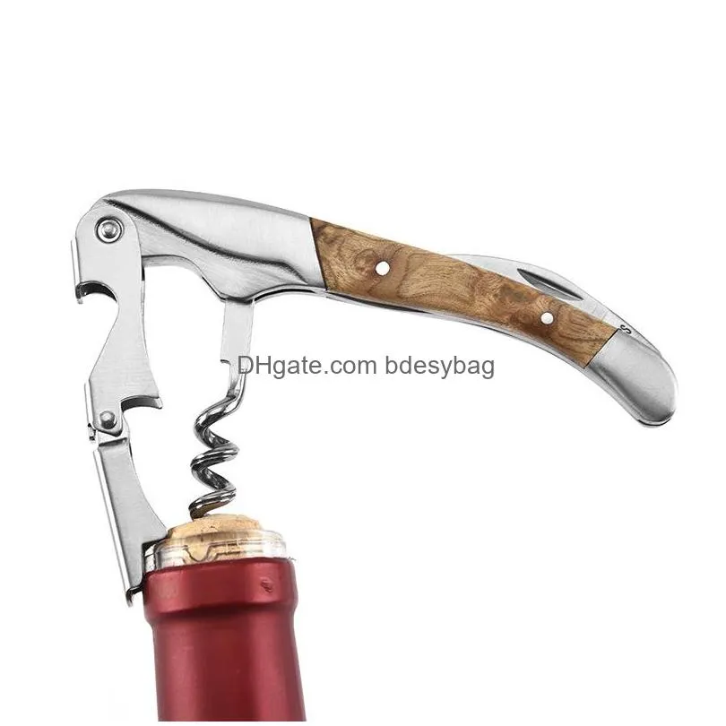 wood handle professional wine opener multifunction portable screw corkscrew wine bottle opener cook tools lx4589