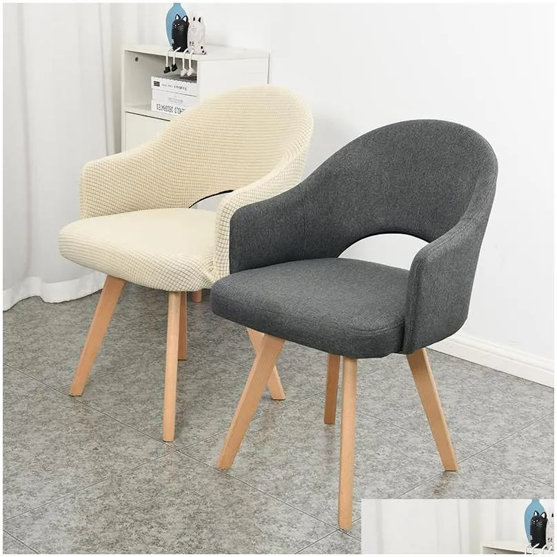 Chair Covers Hollow Back Curved Chair Er Solid Spandex Desk Armchair Ers Dining Coffee Bar Make Up Sofa Slipers Stoelhoezen Eetkamer D Dhxex