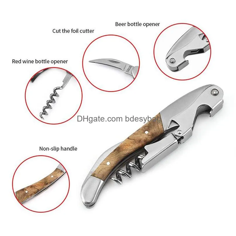 wood handle professional wine opener multifunction portable screw corkscrew wine bottle opener cook tools lx4589