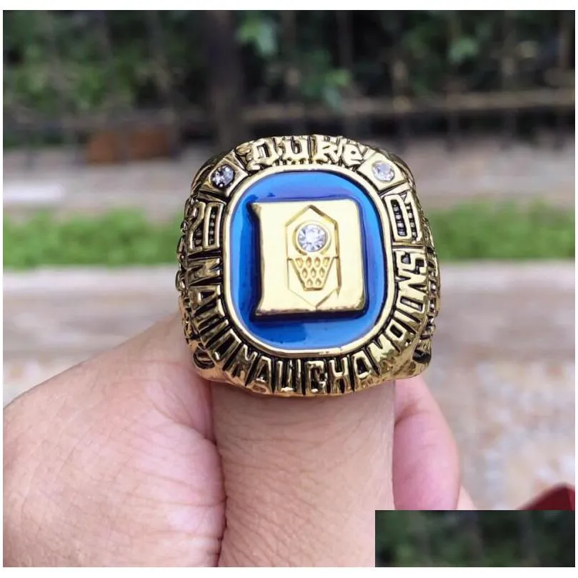 With Side Stones  Blue 2001 Devils National Team Championship Ring With Wooden Box Men Fan Souvenir Gift Wholesale Drop Drop Deliv Dha1Y