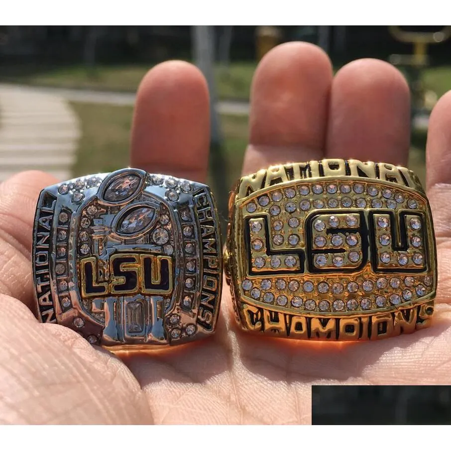Cluster Rings 2Pcs 2003 2007 Lsu Tigers National Championship Ring Set Souvenir Fan Men Gift Wholesale Drop Drop Delivery Jewelry Ring Dhpwx