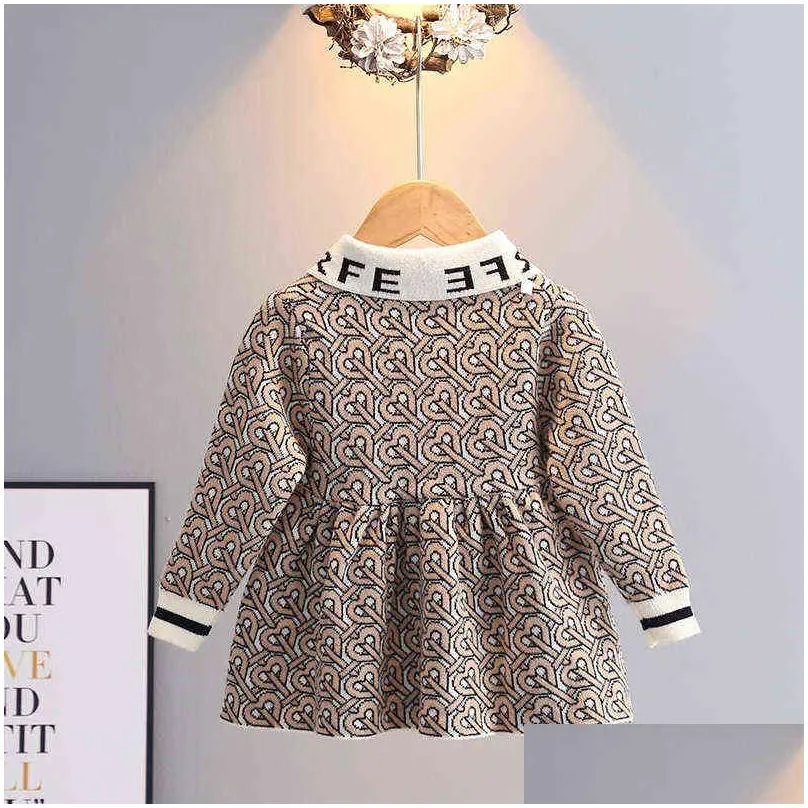 Pullover Autumn Winter Girl Sweater Dress Princess Kids Baby Children Cloth Plover Sweet Knitted Dressrs Bow Jumper 1-5Y 211227 Drop D Dh0Bv