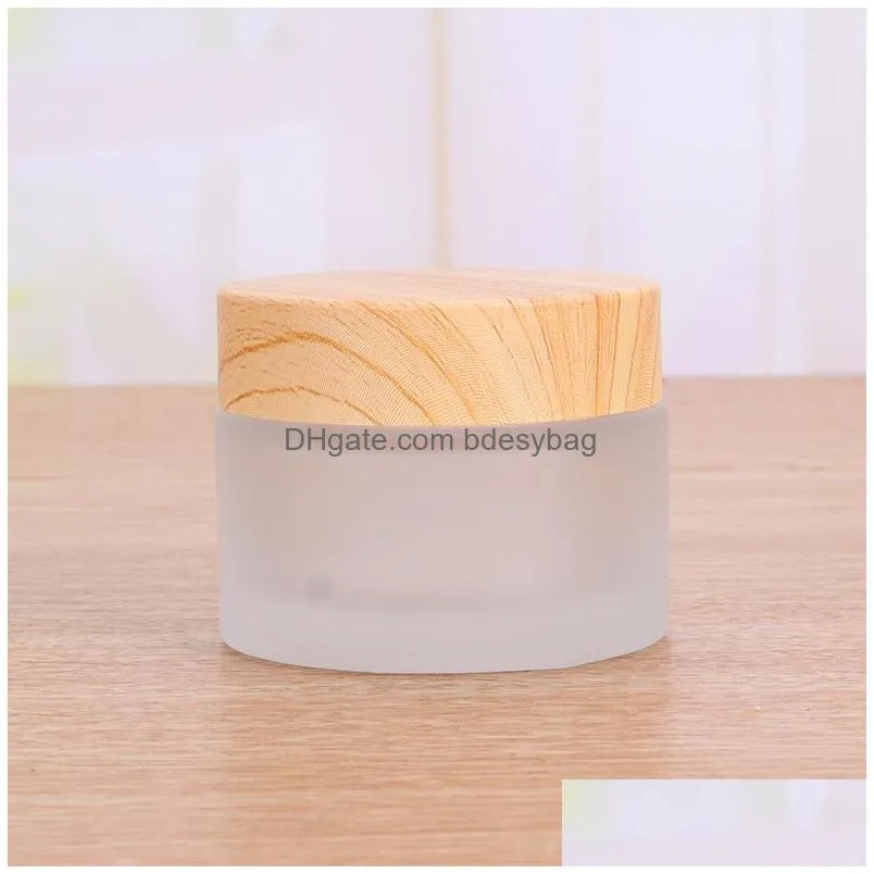 environmental empty frosted glass candle jars with wood grain lid 5g 15g 30g 50g airtight glass cream jar wholesale w0029