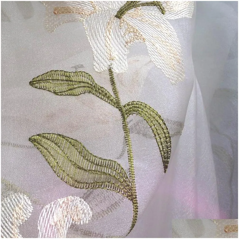 Floral Embroidered Green Leaves Sheer Curtains for Kids Room Elegant Ready Made Tulle Drapes Curtains for Living Room TM0472 Y200421