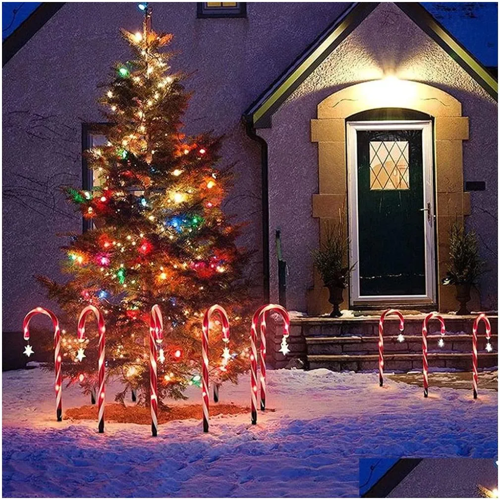 christmas decorations 8pcs outdoor christmas decorations solar candy cane lights waterproof led garden pathway lawn light xmas years decor