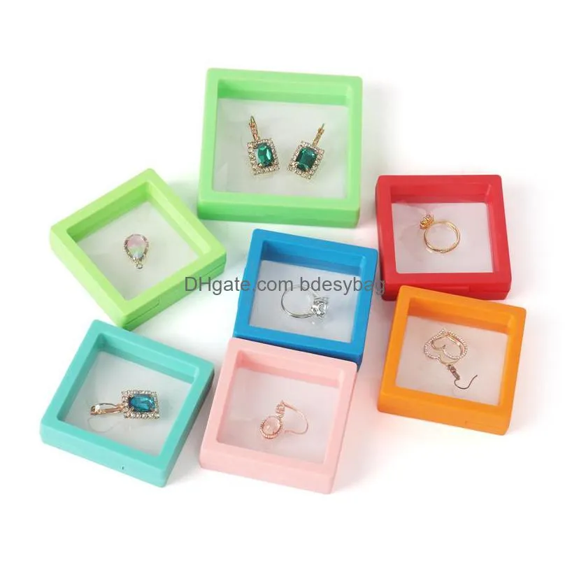 colorful pe film brooch coin gems jewelry storage box dustproof exhibition decoration suspended floating ring earrings display rack case