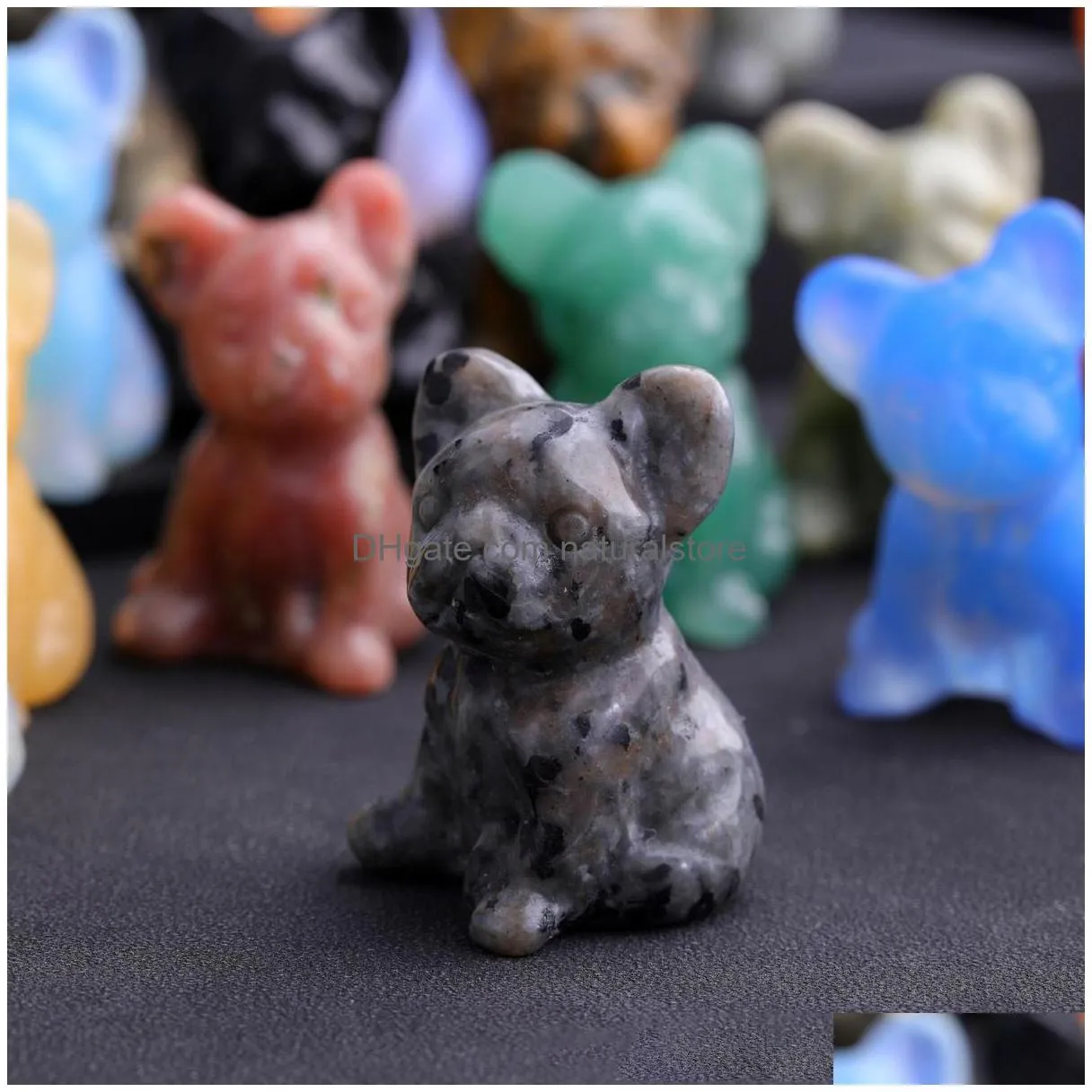 Stone Bldog Statue Natural Stone Crystal Carved Healing Animal Dog Figurine Reiki Gemstone Crafts Home Desktop Decoration Drop Deliver Dhldv