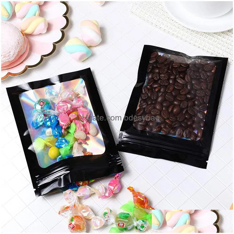 5 colors smell proof mylar bags resealable odor proof bags holographic packaging pouch bag with clear window for food lx4577