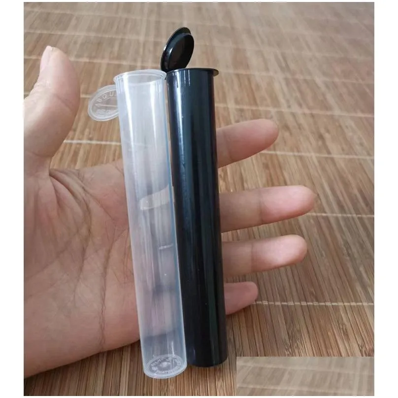 wholesale Smell-Proof Plastic Container Vial Tubes CR Hinged Flip Squeeze Bottle Cigar Cone Roll pipe medicine stock 85 90 98 109 116 120mm clear black custom stickers