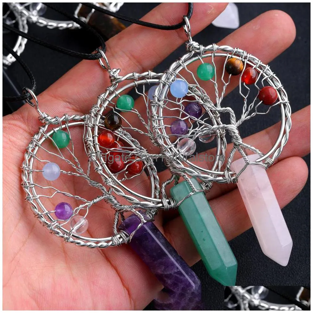 Charms Chakra Tree Of Life Charms Shape Stone Healing Crystal So Pendum For Dowsing Divination Quartz Pendant Drop Delivery Jewelry Je Dhxlu