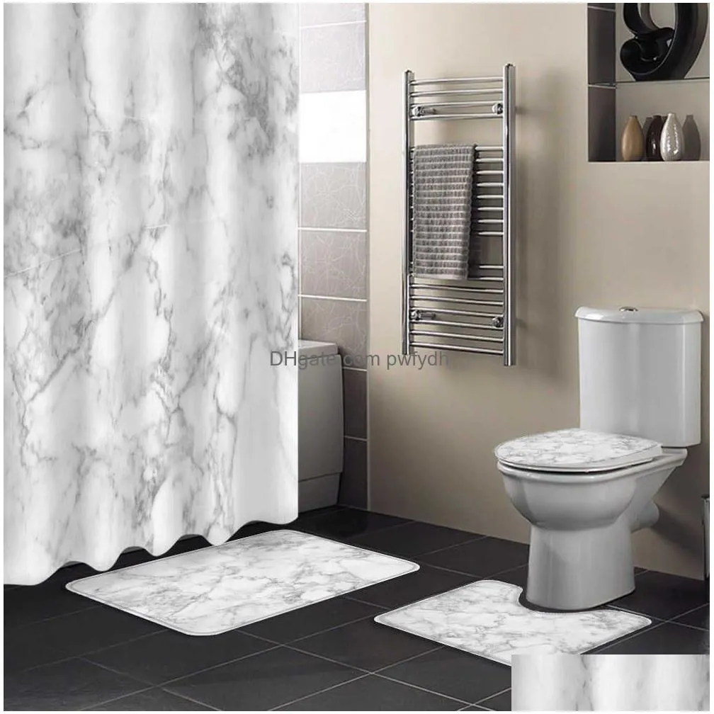 shower curtains white marble texture bathroom curtain set bath mat sets shower curtains with hooks non-slip pedestal rug toilet