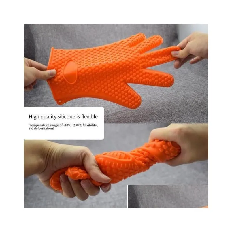 2021 New Silicone Oven gloves Heat Resistant Thick Cooking BBQ Grill Glove Mitts Kitchen Gadgets Kitche n Accessories with fast