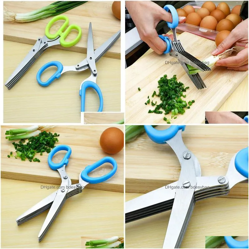 stainless steel cooking tools kitchen accessories 5 layers knives sushi shredded scallion cut herb scissors w0146