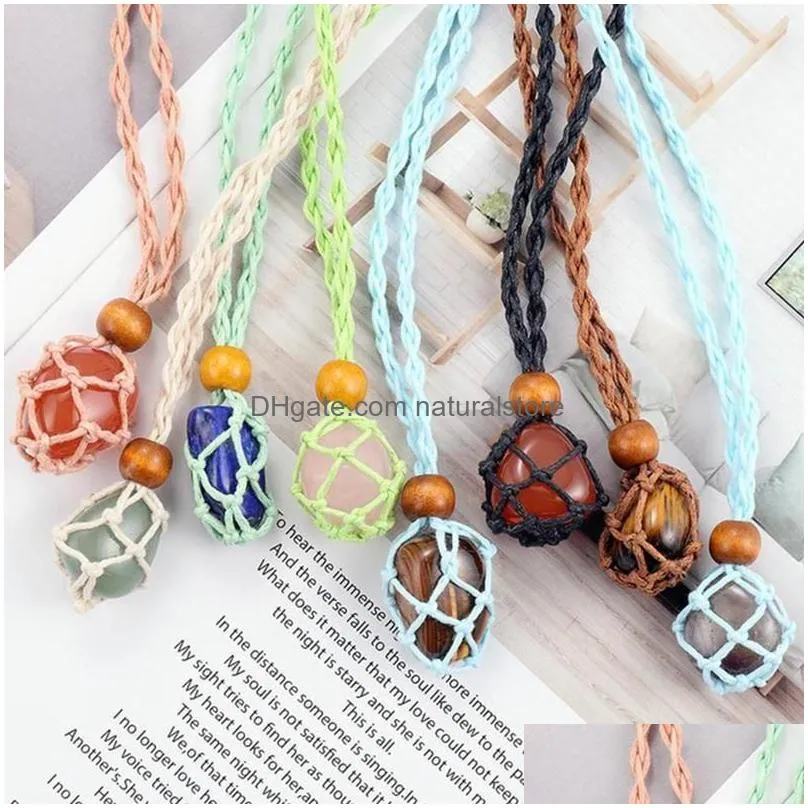 Chains Chains Crystals Pendant Stone Holder Necklace Cord Hand-Woven Rope For Making Jewelry Creative Personality Natural Agate Net F3 Dhm7F