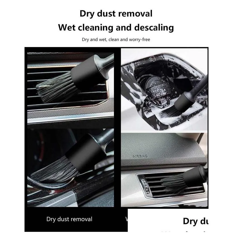 Car Cleaning Brush Kit Detailing Detail Cleaner Dust Wheels Engine Emblems Air Vents Boar Hair Interior Auto Brushes Hand Tools