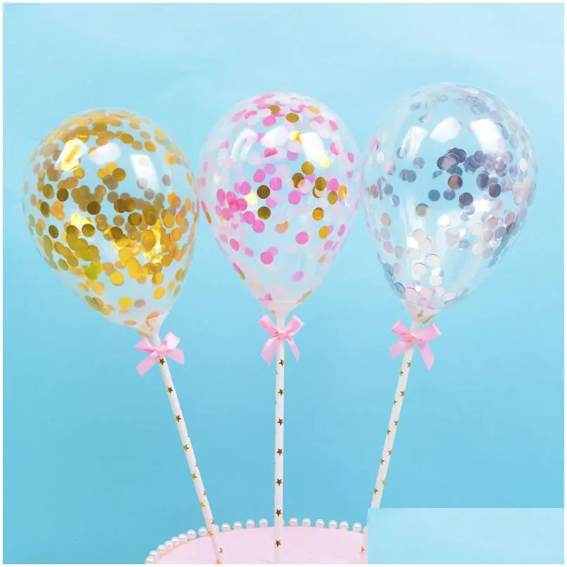 Party Decoration 5Pcs/10Pcs 5Inch Mini Confetti Latex Balloons With St For Birthday Wedding Party Cake Topper Decorations Bady Shower Dhxpg