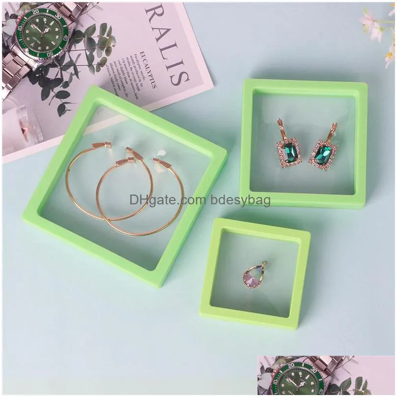 colorful pe film brooch coin gems jewelry storage box dustproof exhibition decoration suspended floating ring earrings display rack case