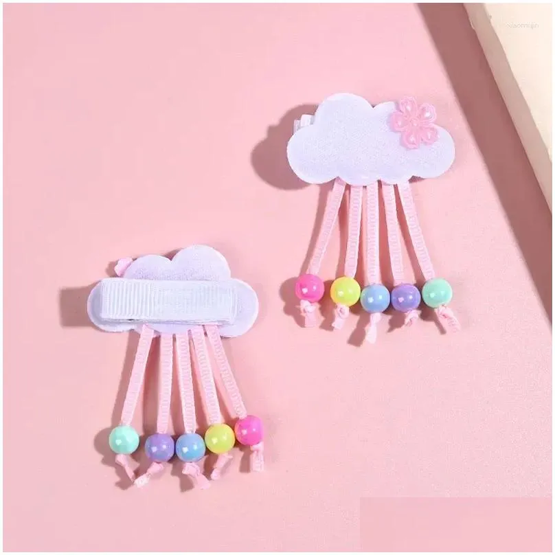 Hair Accessories 2Pcs Sweet Tassels Beads Hairpins Glitter Flower Ornament Clip Cute Cloud Clips For Baby Girls Barrette