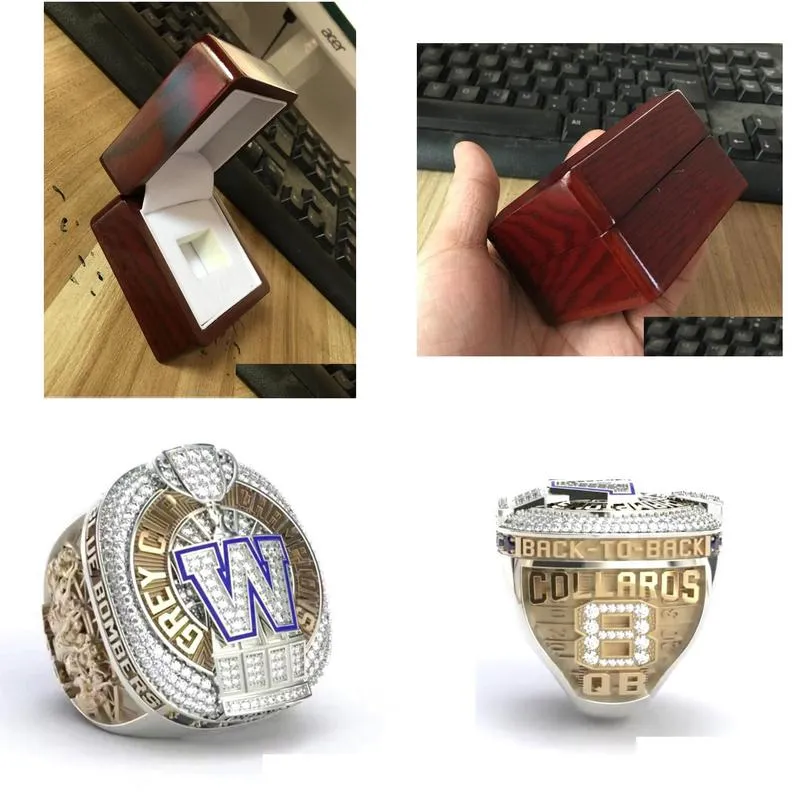 Cluster Rings Winnipeg Blue 2021 Bombers Cfl Grey Cup Team Champions Championship Ring With Wooden Box Souvenir Men Fan Gift 2023 Whol Dhg4D