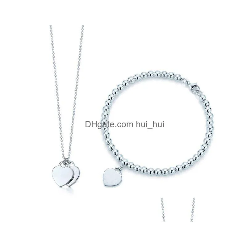 pendant necklaces fashion 100% 925 sterling silver classic love necklace bracelet set woman jewelry tiff t-home