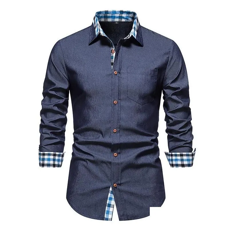 mens casual shirts parklees 2022 autumn plaidwork formal for men slim long sleeve white button up shirt dress business office