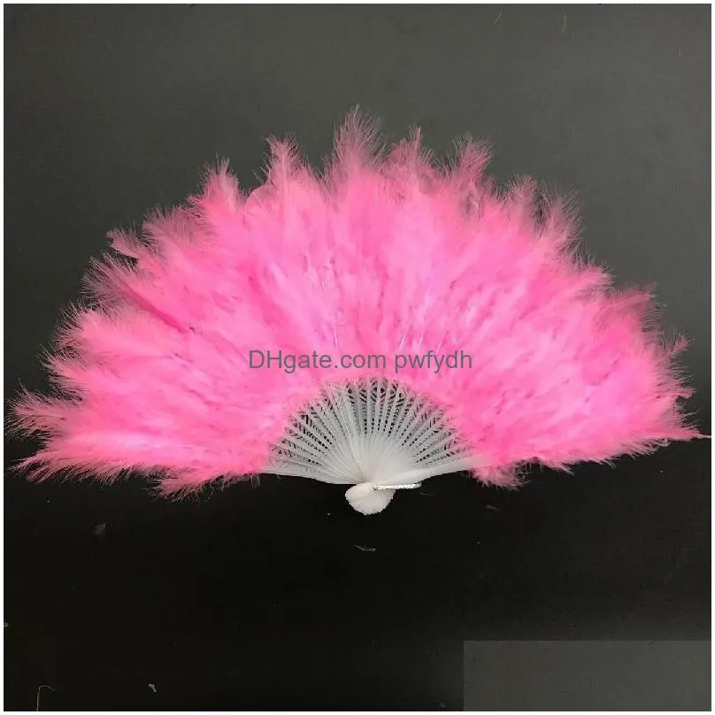 10 colors folding feather fan party decoration hand held vintage chinese style dance wedding craft downy feathers foldable dancing fans