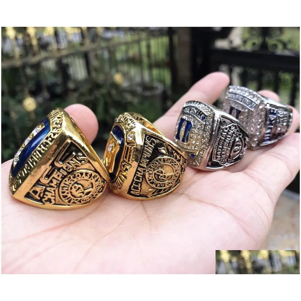 With Side Stones  Blue 4Pcs Devils National Team Championship Ring With Wooden Box Set Men Fan Souvenir Gift Wholesale Drop Drop D Dhnc5