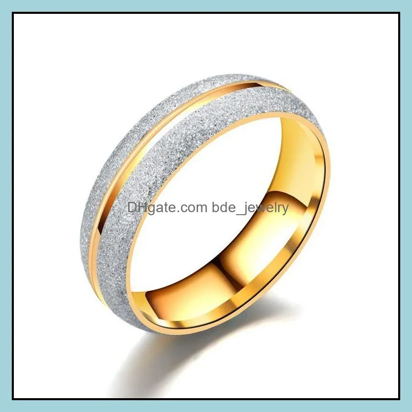 fashion 6-12 titanium steel gold couple ring frosted pattern wedding mens womens engagement jewelry gift 6mm