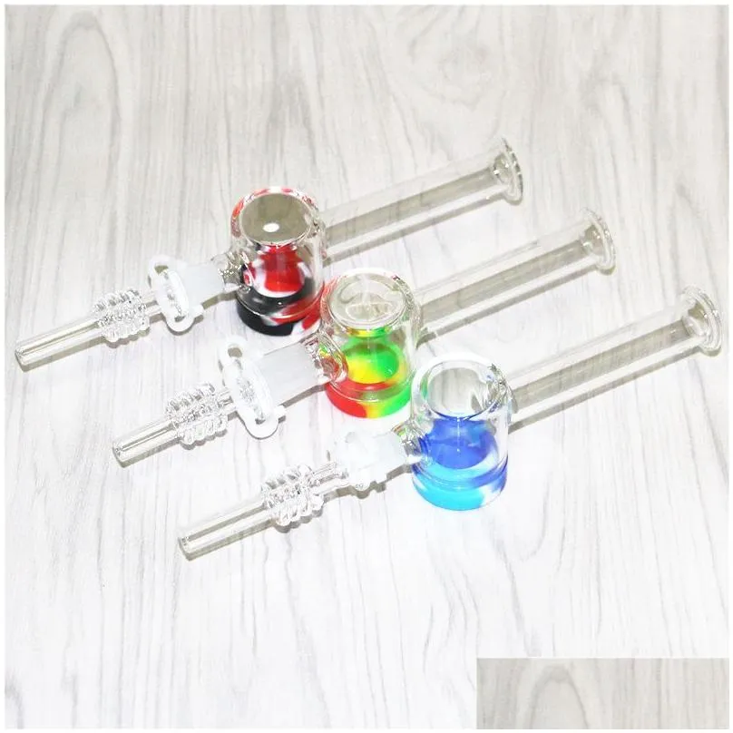 hookahs 7.5 inch glass nectar with 10mm 14mm quartz tips keck clip 5ml silicone container reclaimer nector for smoking