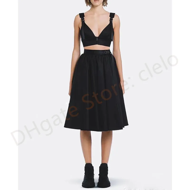 Fashion Suits Versatile Dress for Women Half Body Skirt Pants with Metal Logo Black SML and Women`s Zipper Strap Top Black Khaki SML