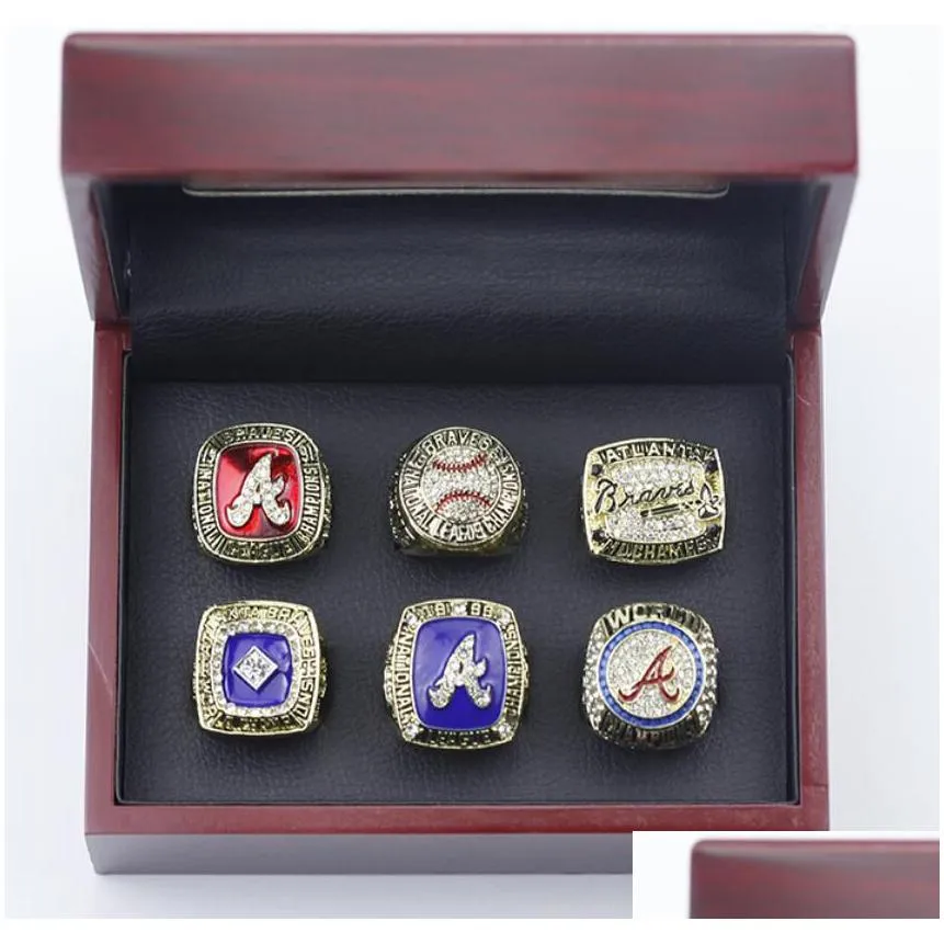 Cluster Rings 6Pcs World Series Baseball Team Championship Ring With Wooden Display Box Souvenir Men Fan Gift Wholesale Drop Drop Deli Dhygv