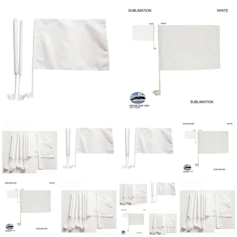 2021 12x18inches White Blank Car flag Sublimation flag 100D Polyester Print High Quality car window flags with 43cm plastic pole free