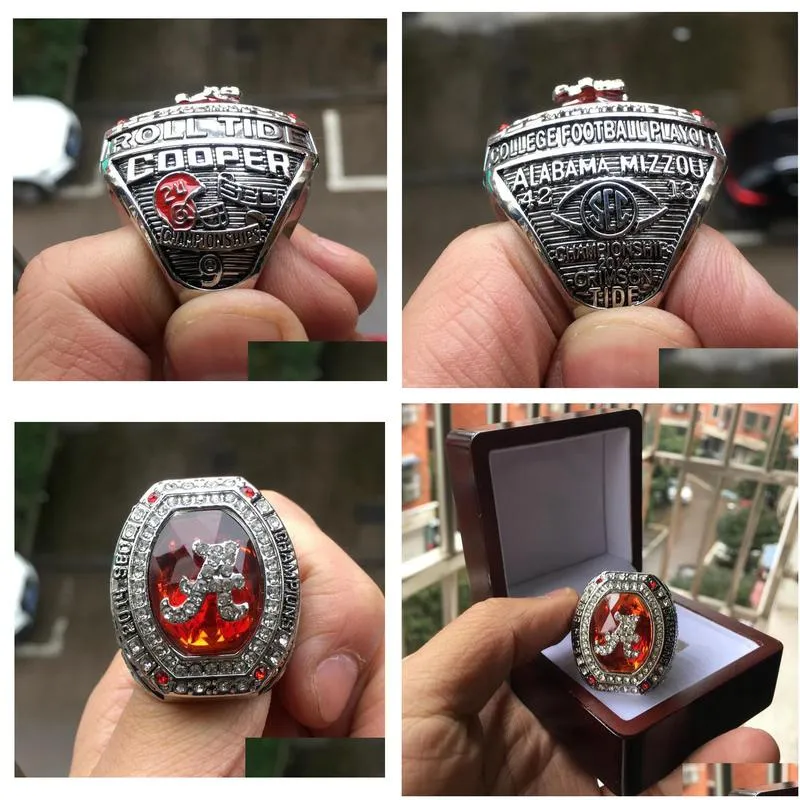 Cluster Rings Newest Alabama 2014 Roll Tide National College Football Championship Ring Souvenir Men Fan Gift Wholesale Drop Drop Deli Dhuk4