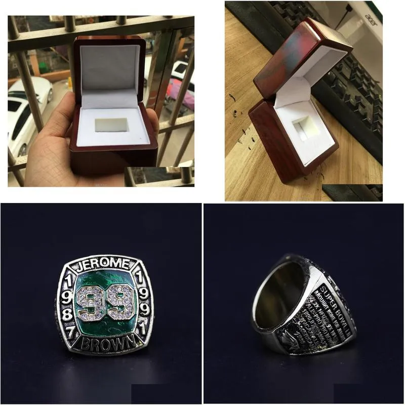 Cluster Rings Hall Of Fame Jerome Brown 99 American Football Team Champions Championship Ring With Wooden Box Set Souvenir Fan Men Gif Dh2V3
