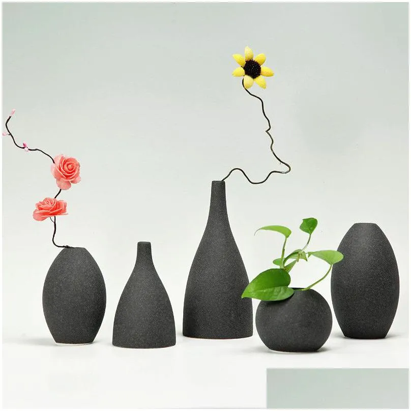 Vases Vases Blue Black Gray 3Colors European Modern Frosted Ceramic Vases/Flower Receptacle Tabletop Vase /Home Ornaments Furnishing D Dhhfb