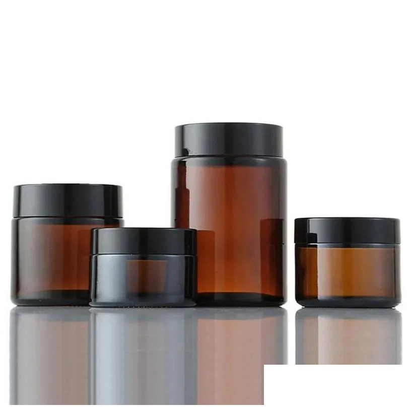 wholesale Brown Amber Glass Cream Bottle Jar Black Lid 5G 10G 15G 30G 50G 100G Cosmetic Jars Packing Bottles