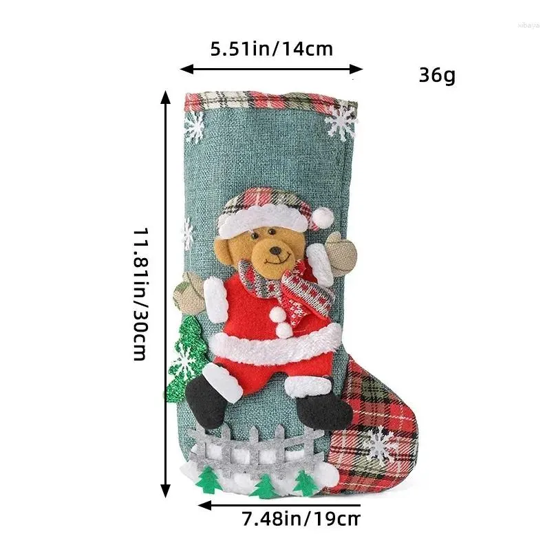 Christmas Decorations Linen Large Stocking Fence Gift Bag Ornaments Tree Hanging Goodie