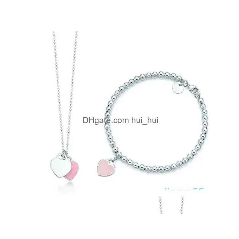 pendant necklaces fashion 100% 925 sterling silver classic love necklace bracelet set woman jewelry tiff t-home