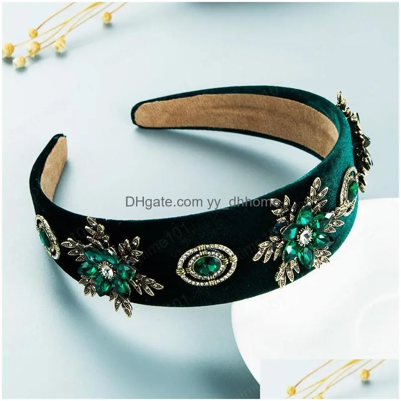 metal flower headband for woman luxury multi color crystal beaded velvet hairband girls party jewelry crowns