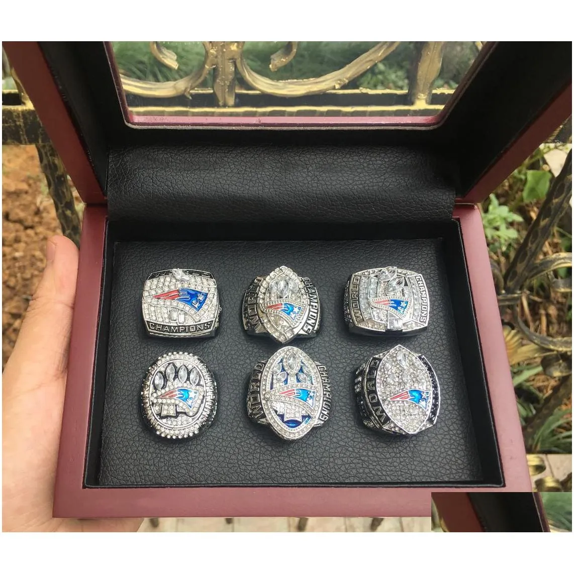 Cluster Rings 6Pcs Team Champions Championship Ring Set With Wooden Box Souvenir Men Fan Gift Drop Delivery Jewelry Ring Dhi72