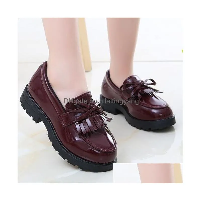 fashion kids girls casual sneakers children leather shoes toddler baby loafers flats tassel bow princess dress shoes 21-35