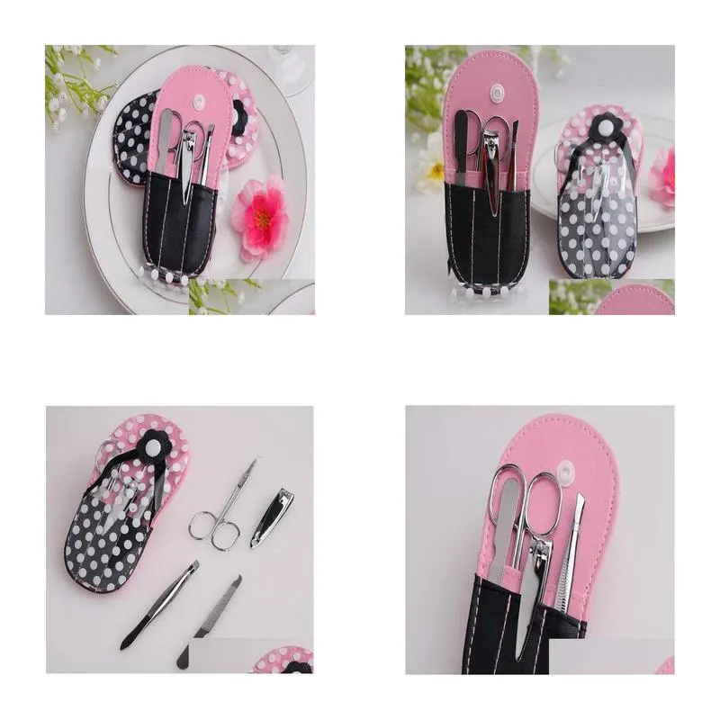 100pcs Wedding favors gifts Flower Flip-Flop Manicure Set white dot slipper shape nail care set + DHL Free Shipping