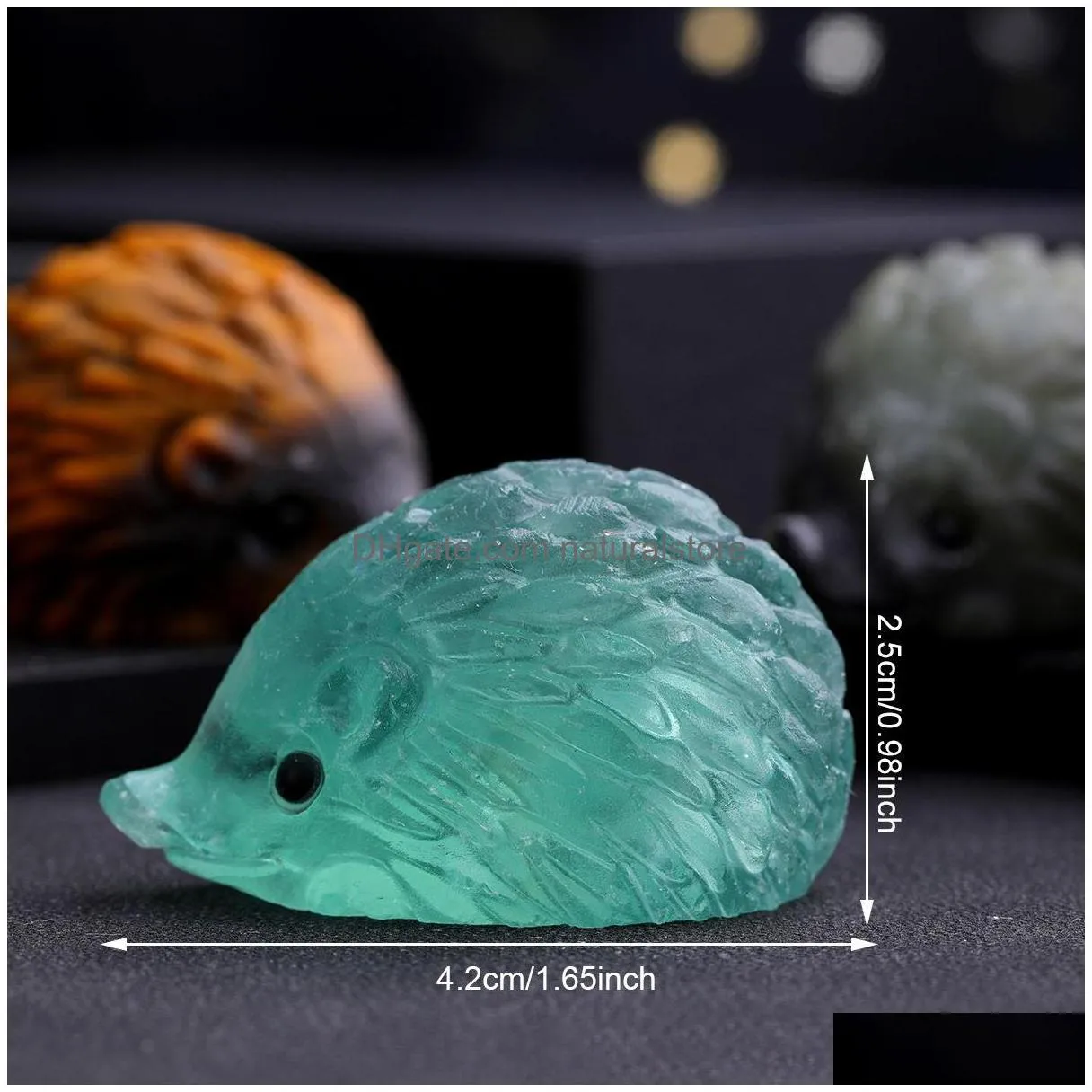 Stone Hedgehog Statue Natural Stone Fluorite Pink Quartz Crystal Healing Carved Stereoscopic Figurines Animal Crafts Home Drop Deliver Dhhex