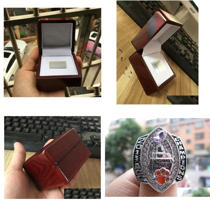 Cluster Rings Clemson 2011 Tigers Acc Championship Ring With Wooden Display Box Souvenir Men Fan Gift Wholesale Drop Drop Delivery Jew Dhsis