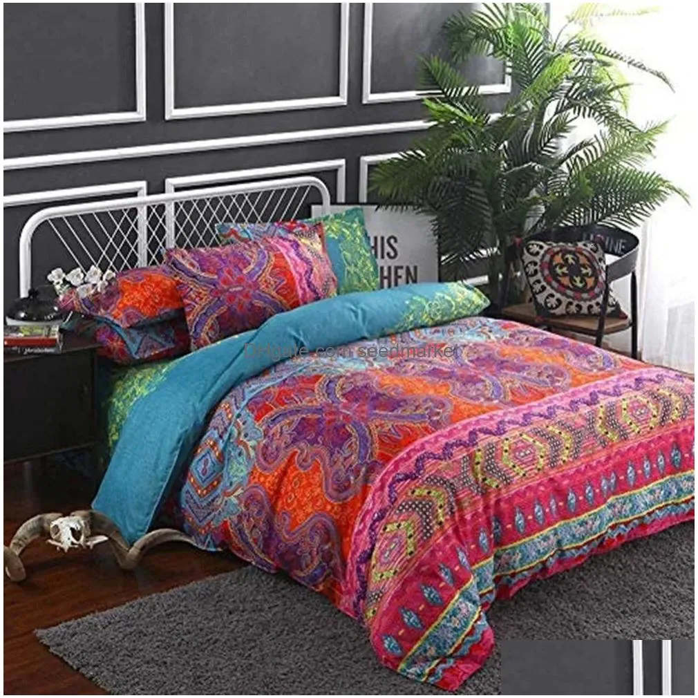 bedding sets boho plain print quilt cover pillowcase 3pc set king size european style duvet 231121